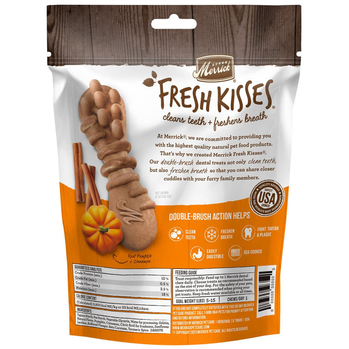 Merrick Fresh Kisses, Dental Chews for Dogs, Pumpkin and Cinnamon Natural Dog Treats for Small Dogs 5-15 Lbs - 9 oz. Pouch 9 Ounce (Pack of 1) X-Small Dogs 5-15 Lbs