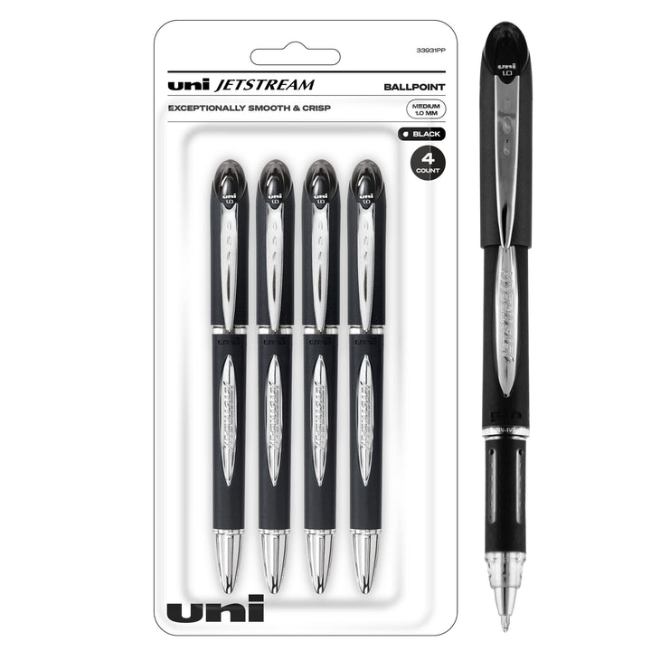 Uniball Jetstream Stick Pen 4 Pack, 1.0mm Medium Black Pens, Wirecutter Best Pen, Ballpoint Pens, Ballpoint Ink Pens | Office Supplies, Ballpoint Pen, Colored Pens, Fine Point, Smooth Writing Pens