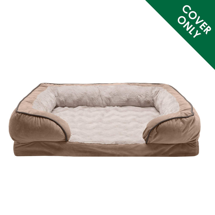 Furhaven Replacement Dog Bed Cover Perfect Comfort Plush & Velvet Waves Sofa-Style, Machine Washable - Brownstone, Jumbo (X-Large) Cover Only 40.0"L x 32.0"W x 0.3"Th Sofa - Plush & Velvet Waves (Brownstone)