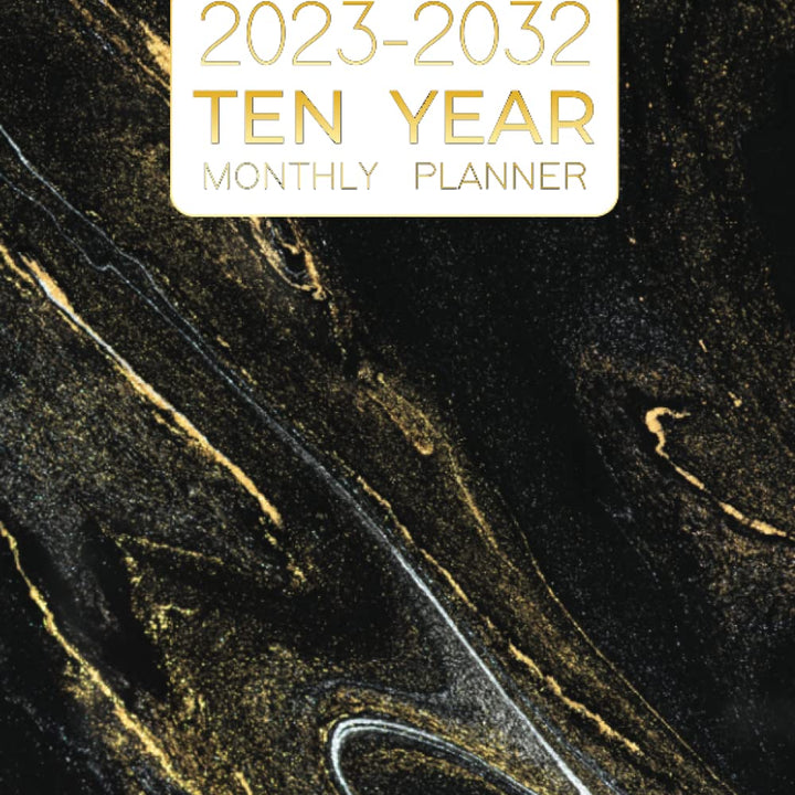 2023-2032 Ten Year Monthly Planner: 120 Month | Jan 2023 - Dec 2032 | 10 Year calendar with holidays, countdown date, moon phase, month &year tab | Marble style cover