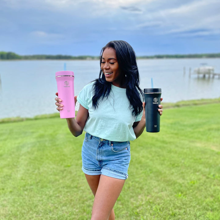 Takeya 32 oz Stainless Steel Insulated Tumbler with Straw Lid, Premium Quality, Sweatproof,Pink Mimosa Pink Mimosa