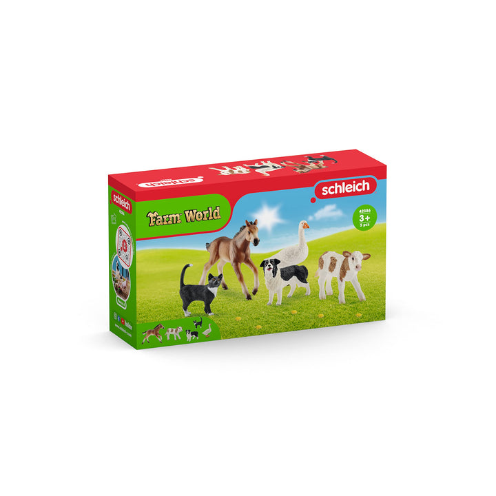 Schleich Farm World Realistic Farm Animal Figurines - 5pc Kids Educational Farm Barn Toys with Realistic Horse, Cow, Cat, Dog, and Goose, Farm Adventure Play for Boys and Girls, Gift for Kids Age 3+ Current Box