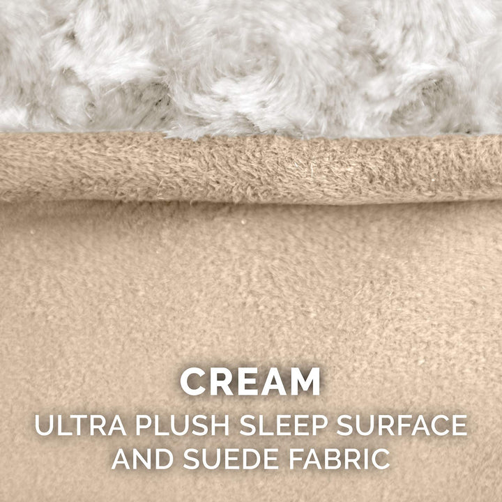 Furhaven Replacement Dog Bed Cover Ultra Plush Faux Fur & Suede Contour Luxe Lounger, Machine Washable - Cream, Medium Ultra Plush (Cream) 30.0"L x 20.0"W x 0.2"Th Cover Only