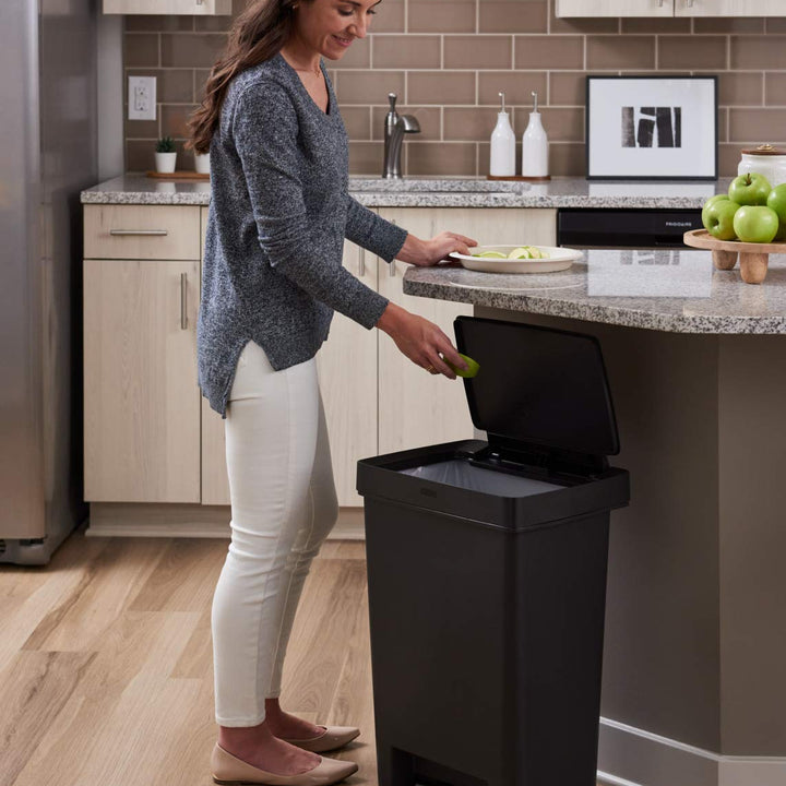 Rubbermaid Premier Series II Step-on Trash Can for Home and Kitchen, with Lid Lock and Slow Close, 13 Gallon, Charcoal, for Home/Kitchen/Hotel/Lobby/Office 13G - Classic Plastic