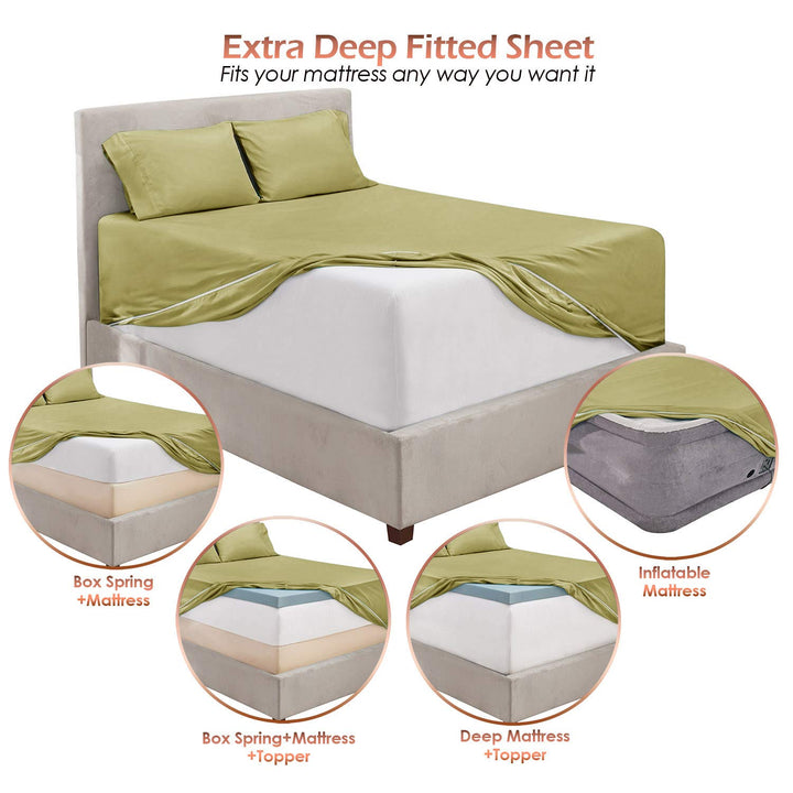 Hearth & Harbor Extra Deep Pocket Sheets - Fits Mattress 18-24 Inches Deep - Extra Deep Pocket Full Size Sheets Sets - 6 Piece Full Size Sheets - Full Sheets Deep Pocket - Sage Sheets Modern