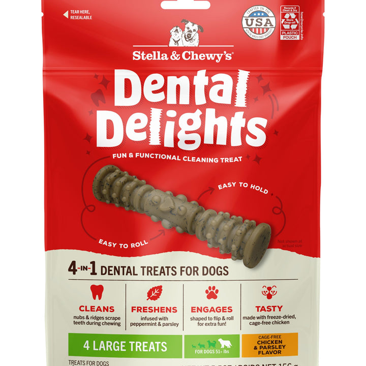 Stella & Chewy's Dental Delights with Freeze-Dried Chicken - Large Dental Treats for Dogs, 5.5 Ounce Bag 5.5 Ounce (Pack of 1)
