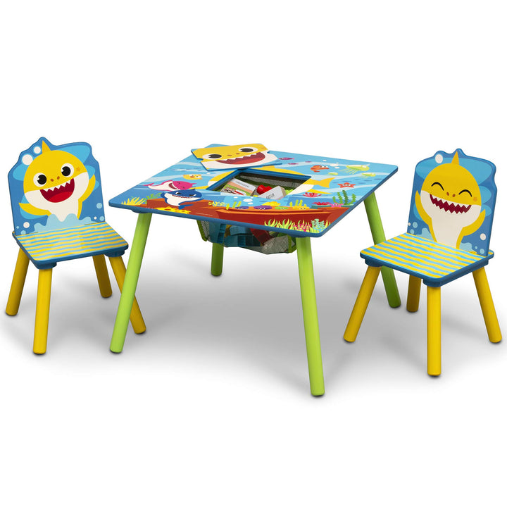 Delta Children Kids Table Storage (2 Chairs Included) -Ideal for Arts & Crafts, Snack Time, Homeschooling, Homework & More, Baby Shark, 3 Piece Set