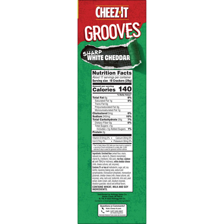 Cheez-It Grooves Crunchy Cheese Crackers, Snack Crackers, Lunch Snacks, Family Size, Sharp White Cheddar, 17oz Box (1 Box) 1.06 Pound (Pack of 1)