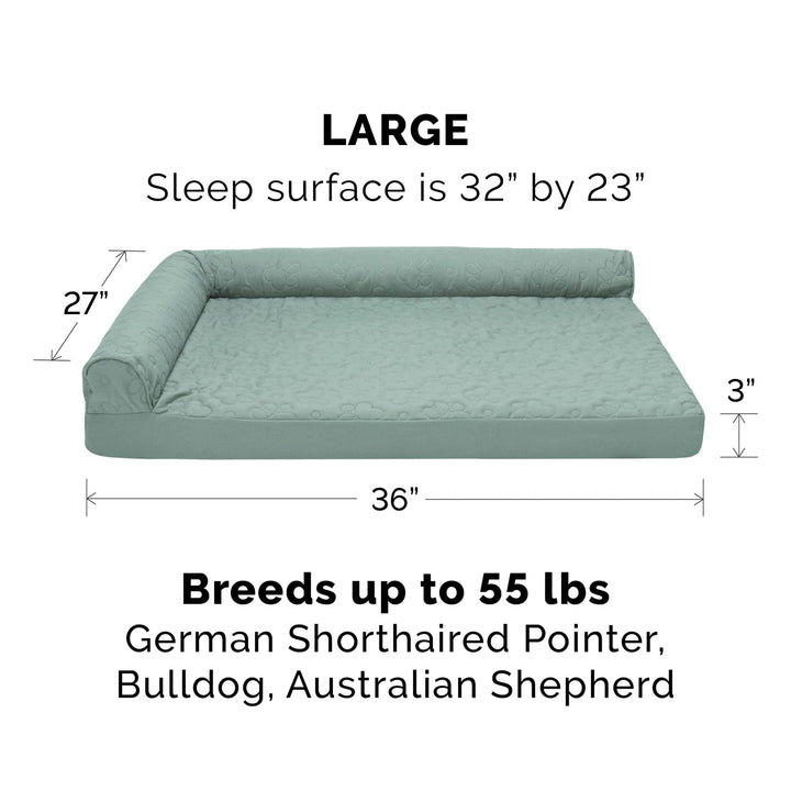 Furhaven Replacement Dog Bed Cover Pinsonic Quilted Paw L Shaped Chaise, Machine Washable - Iceberg Green, Large Cover Only 36.0"L x 27.0"W x 0.3"Th (Quilted Paw) Iceberg Green