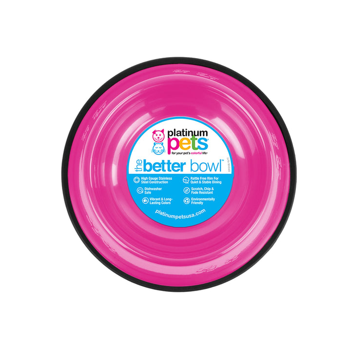 Platinum Pets Non-Tip Stainless Steel Dog Bowl, 50 Oz, Bubble Gum Pink, Large