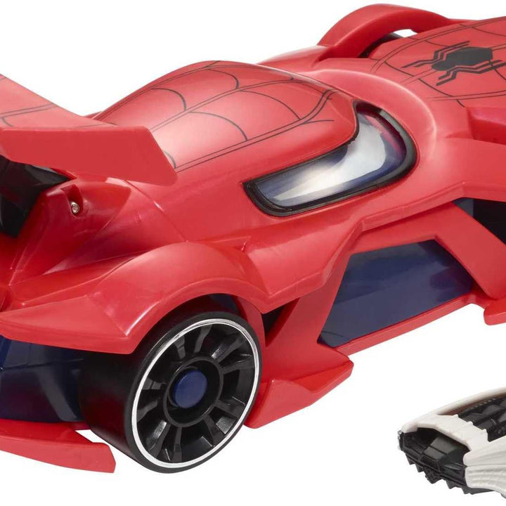 Hot Wheels Marvel Spider-Man Web-Car Launcher with Movement-Activated Eyes & 1:64 Scale Toy Character Car (Exclusive)