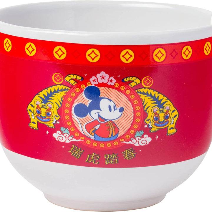 Silver Buffalo Disney Mickey Mouse Lunar Chinese New Year Tiger Ceramic Ramen Noodle Rice Bowl with Chopsticks, Microwave Safe, 20 Ounces