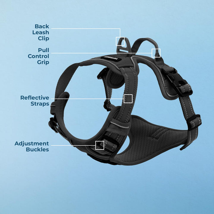 Voyager Dog Harness Dual Leash Attachment No-Pull Control Adjustable Soft but Strong Pet Harness for Medium and Large Dogs with 3M Reflective Technology - Black, L (Chest: 25 - 30")