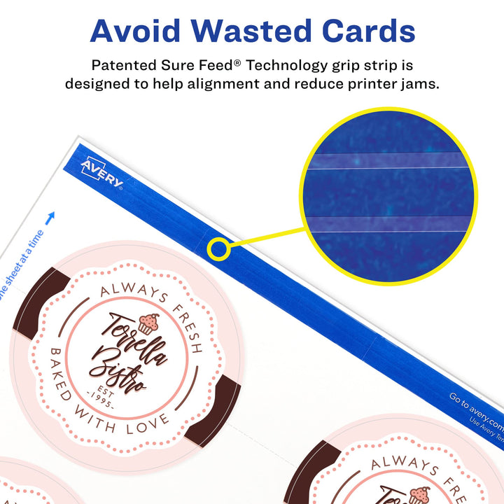 Avery Round Business Cards with Sure Feed Technology, 3" Diameter, Matte White, 150 Round Cards Total, Print-to-the-Edge, Laser/Inkjet Printable Cards (5328) 150 cards