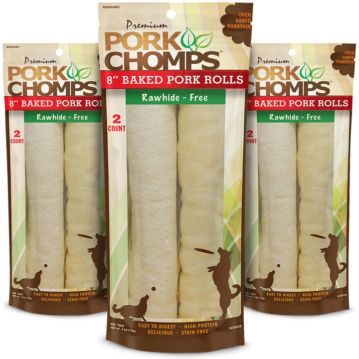 Pork Chomps Baked Pork Skin Dog Chews, 8-inch Rolls, 18 Count (Pack of 1) 18 Count (Pack of 1)