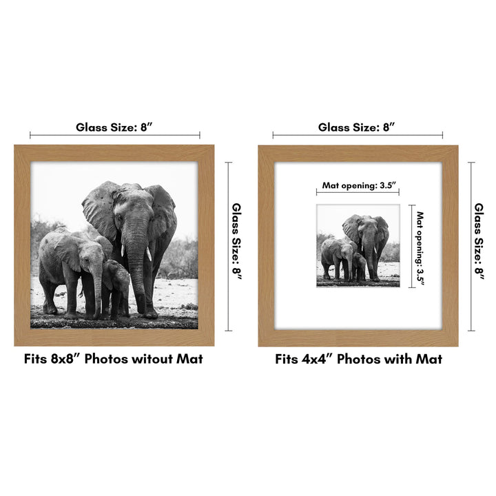 Americanflat 8x8 Picture Frame in Dark Oak - Displays 4x4 With Mat and 8x8 Without Mat - Engineered Wood with Shatter Resistant Glass - Horizontal and Vertical Formats for Wall and Tabletop