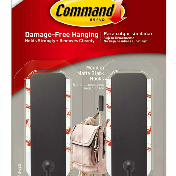 Command Medium Brushed Nickel Wall Hooks, 2 Hooks and 4 Command Strips, Damage Free Hanging Wall Hooks with Adhesive Strips, Coat Hooks for Hanging Christmas Decorations, Holds up to 3 lb