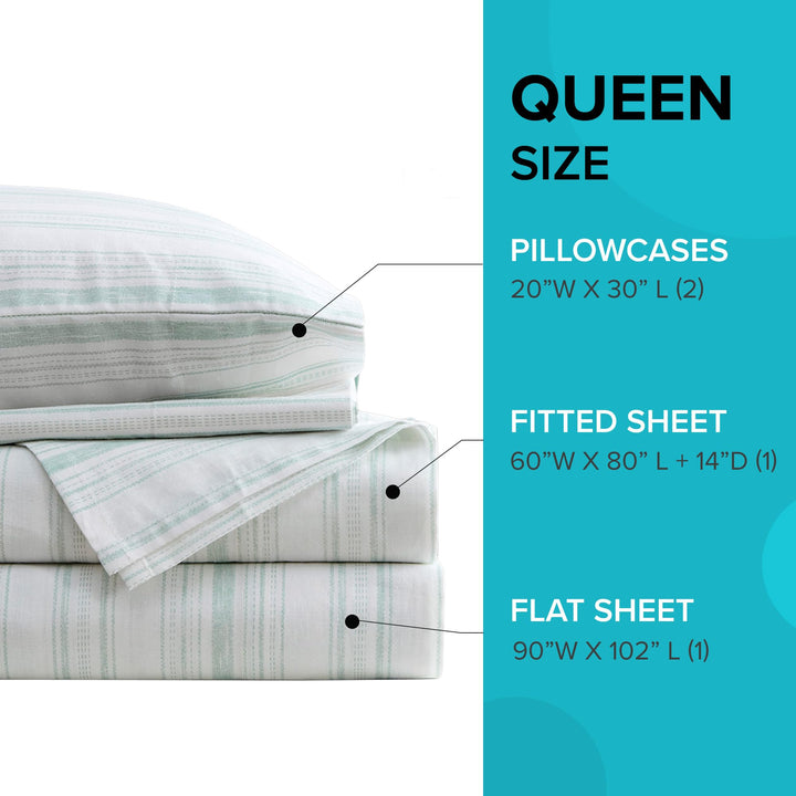 Comfort Spaces 100% Cotton Sheet Set Breathable, Lightweight, Soft with 14" Elastic Pocket Fits up to 16" Mattress, All Season Cozy Bedding, Matching Pillow Case, Queen Good Vibes 4 Piece