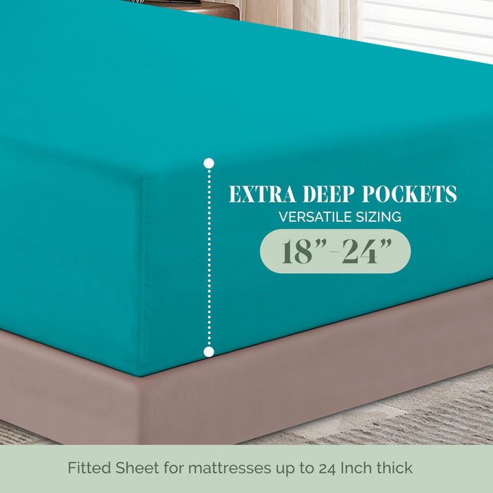 Elegant Comfort 1500 Premium Hotel Quality 18-24 Inches Deep - Extra Deep Pocket Single Fitted Sheet for High Mattress, Luxury and Softest, Smart Pocket - Wrinkle Free, California King, Marine Teal Cal King - EXTRA DEEP Pocket