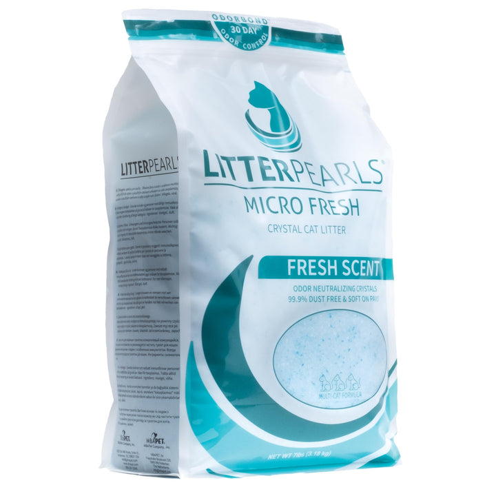 Litter Pearls Crystal Cat Litter with Odorbond- Superior Odor Control, Soft-On-Paws, Low Dust, 7lb, Micro Fresh, White, Clear and Blue Crystals Fresh Scent 7 Pounds