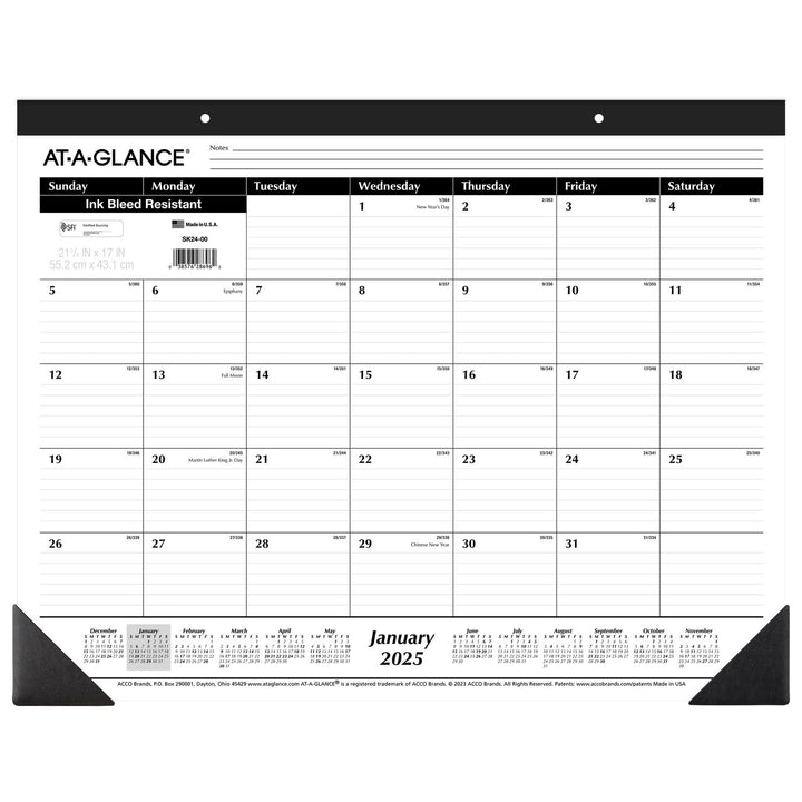 AT-A-GLANCE 2025 Desk Calendar, Desk Pad, 21-3/4" x 17", Large, Ruled Blocks, Monthly (SK250025) 1 Count 2025 New Edition