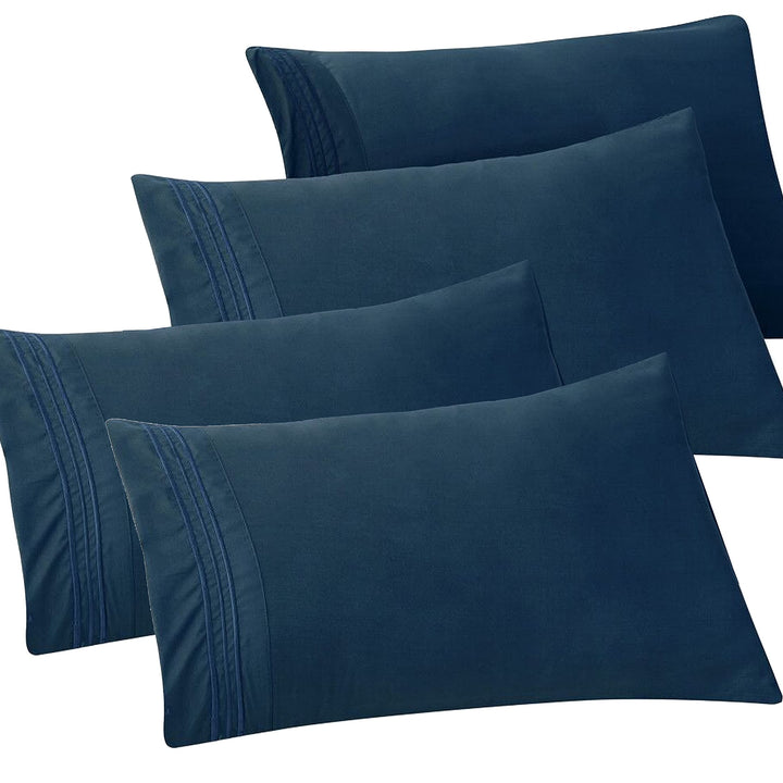 Elegant Comfort 4-PACK Solid Pillowcases 1500 Thread Count Egyptian Quality - Easy Care, Smooth Weave, Wrinkle and Stain Resistant, Easy Slip-On, 4-Piece Set, Standard/Queen Pillowcase, Navy