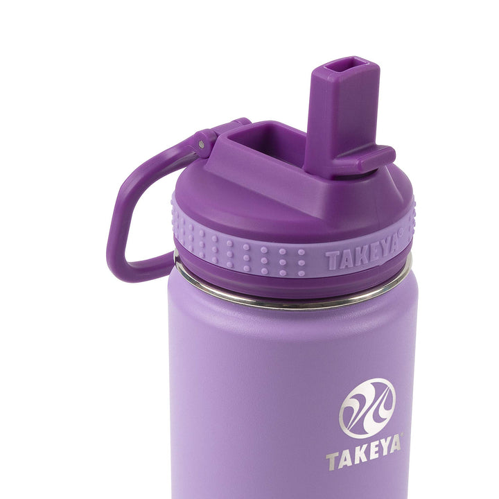 Takeya Actives Kids 16 oz Vacuum Insulated Stainless Steel Water Bottle with Straw Lid, Lilac/Ultra Violet