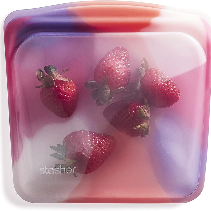 Stasher Reusable Silicone Storage Bag, Food Storage Container, Microwave and Dishwasher Safe, Leak-free, Sandwich, Rainbow Tie Dye Pink