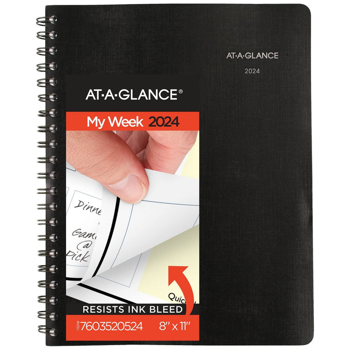 AT-A-GLANCE 2024 Weekly & Monthly Planner, 8" x 11", Large, QuickNotes, Black (7603520524) 2024 Old Edition