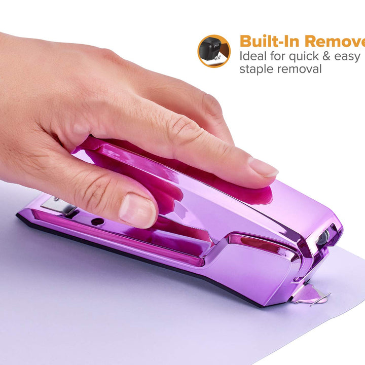 Bostitch Office Ascend 3 in 1 Stapler Integrated Remover & Staple Storage, 420 Staples Included, 20 Sheet Capacity, Lightweight, Purple