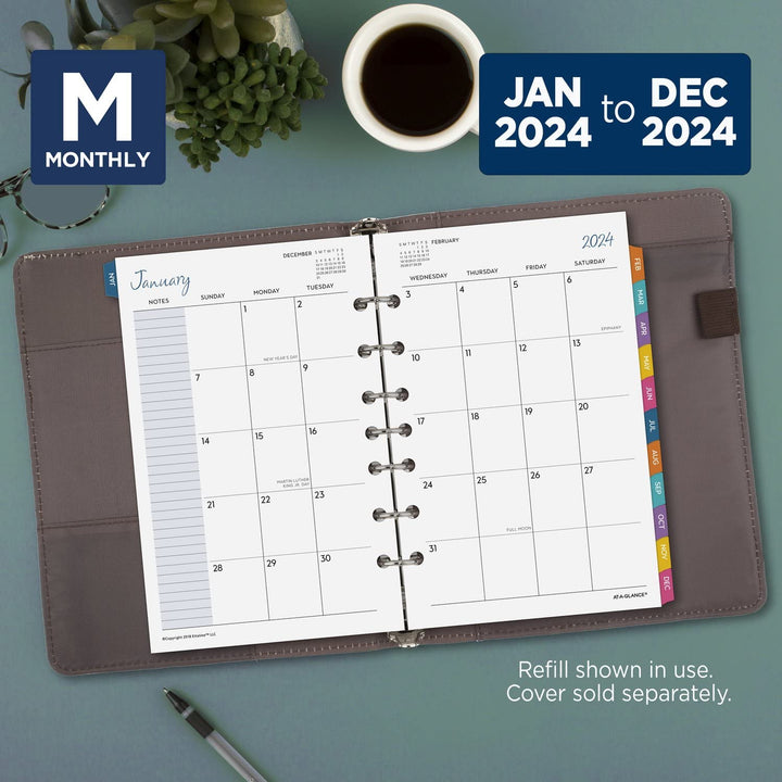 AT-A-GLANCE 2024 Weekly & Monthly Planner Refill, 5-1/2" x 8-1/2", Desk Size, Loose-Leaf, EttaVee (EV81-285Y-24) 2024 Old Edition