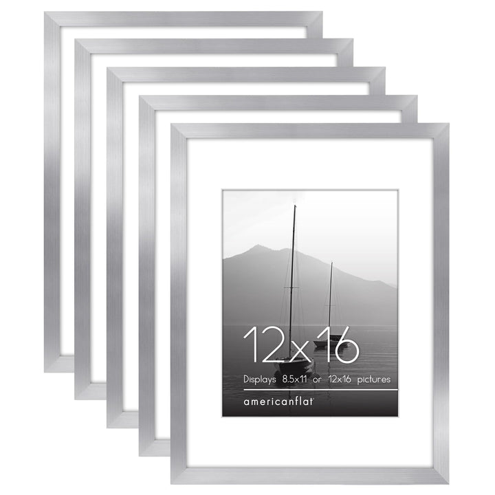 Americanflat 12x16 Picture Frame with Polished Plexiglass - Set of 5 - Use as 8.5x11 Frame with Mat or 12x16 Frame Without Mat - Galleria Collection - Gallery Wall Frame Set for Wall Display - White