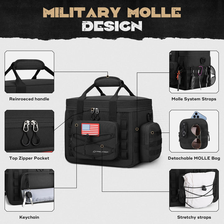 Maelstrom Large Tactical Lunch Box for Men,Insulated Lunch Bag, Durable Leakproof Cooler Bags with Detachable MOLLE Bag,Modern Lunch Tote for Adult Women Work,Picnic,30 Cans/20 L, Black 20L