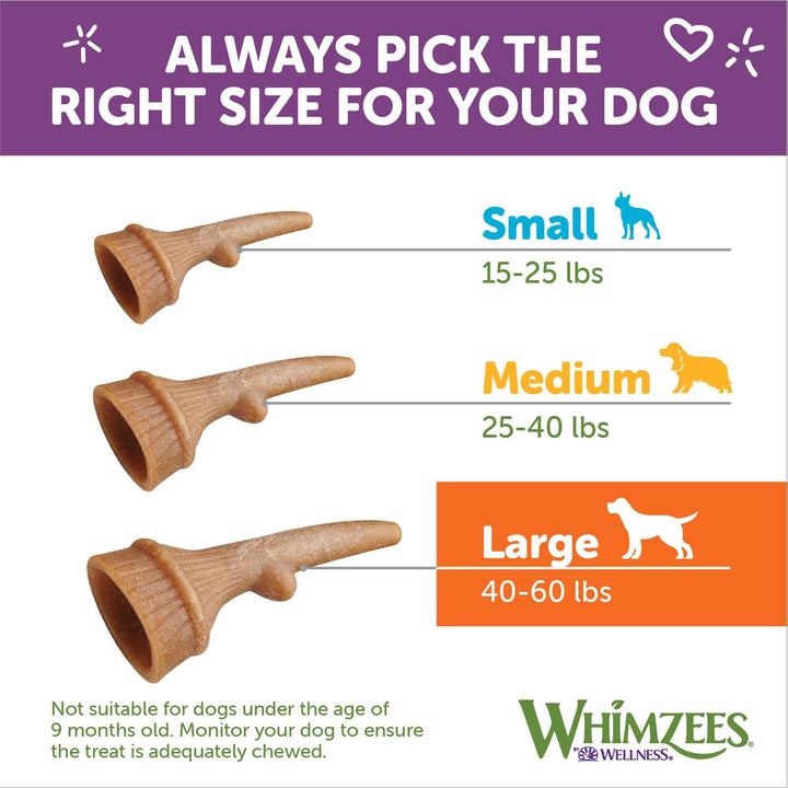 WHIMZEES by Wellness Occupy Antler Natural Dental Chews for Dogs, Long Lasting Treats, Grain-Free, Freshens Breath, Large Breed, 6 count