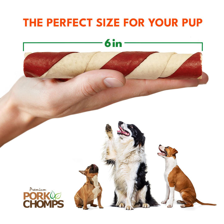 Pork Chomps Baked Pork Skin Dog Chews, 6-inch Twists, Real Chicken Wrap, 4 Count 4 Count (Pack of 1)