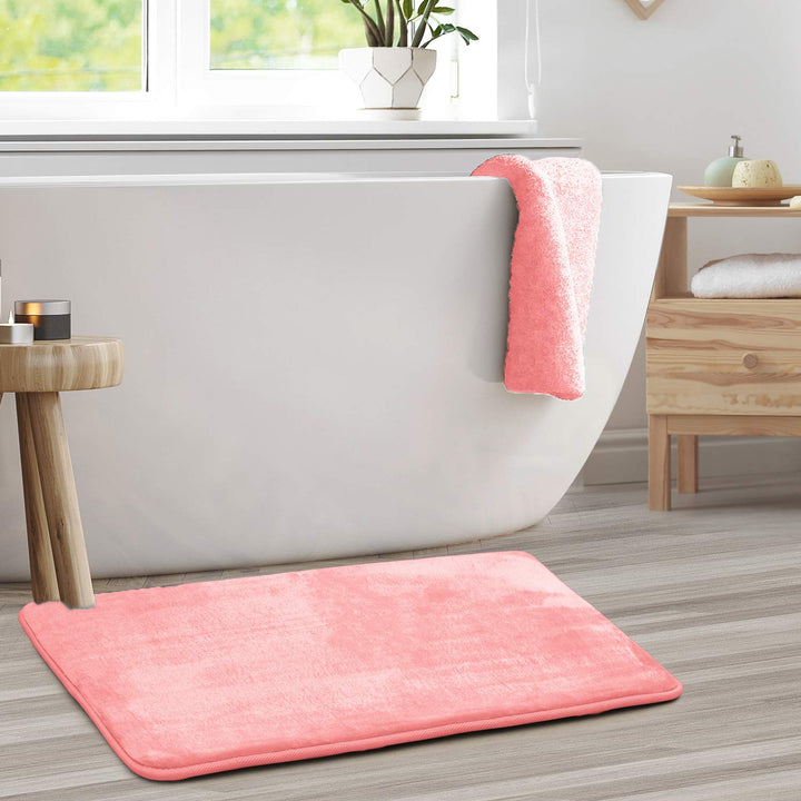 Clara Clark Bathroom Rugs, Velvet Memory Foam Bath Mat, Non-Slip, Machine Washable Bath Rugs - Dries Quickly, Ultra Soft Plush Bath Mats for Bathroom, 20 x 32, Coral Pink