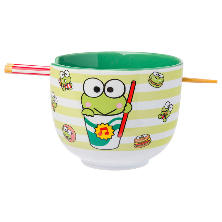 Silver Buffalo Sanrio Hello Kitty and Friends Keroppi Foodie Icons Ceramic Ramen Noodle Rice Bowl with Chopsticks, Microwave Safe, 20 Ounces Cartoon