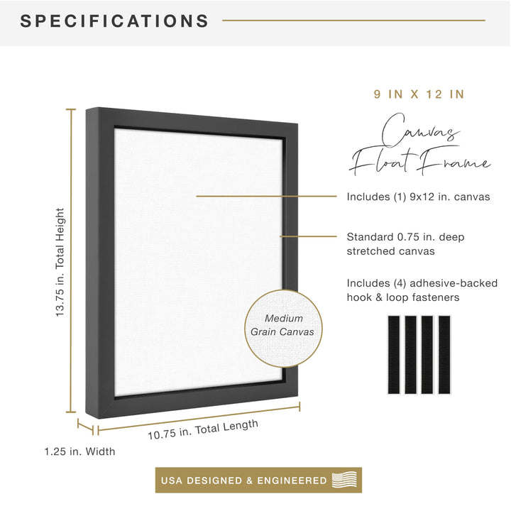 MCS Floating Frame with Canvas Included, Art Frames for Canvas Paintings with Adhesive Fasteners and Hanging Hardware, Walnut Woodgrain, 18 x 24 Inch 18x24