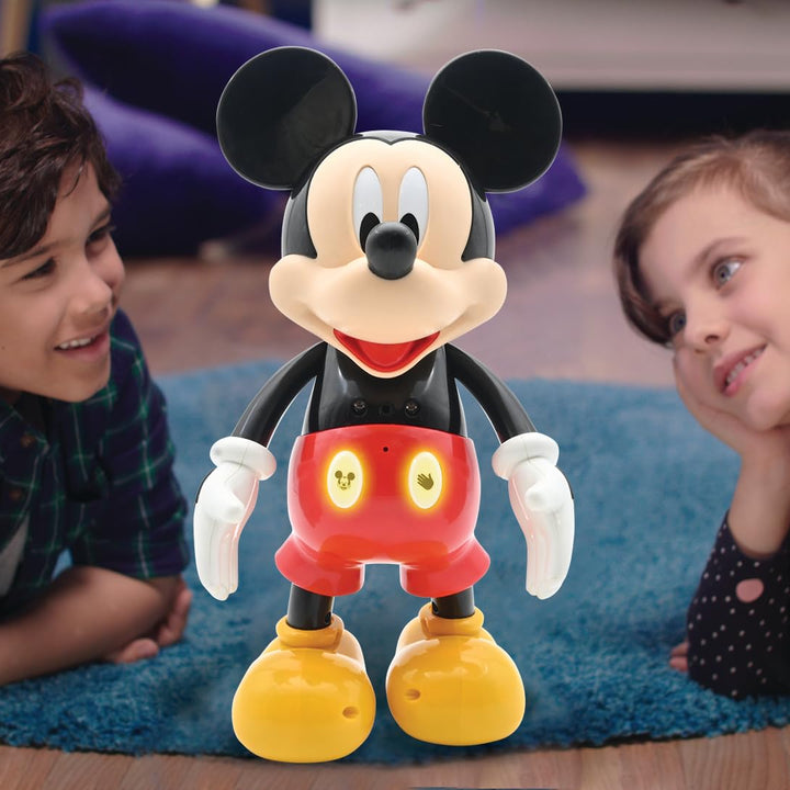 LEXiBOOK - Disney - Bilingual Mickey Robot - English/Spanish, 100 educational quizzes, light effects, dance, programmable, articulated, Black/red - MCH01i2