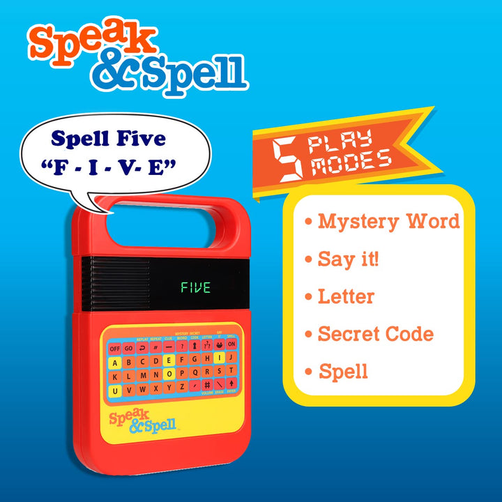 Speak & Spell Electronic Game - Educational Learning Toy, Spelling Games, 80s Retro Handheld Arcade, Autism Toys, Activity for Boys, Girls, Toddler, Ages 7+ Speak & Spell