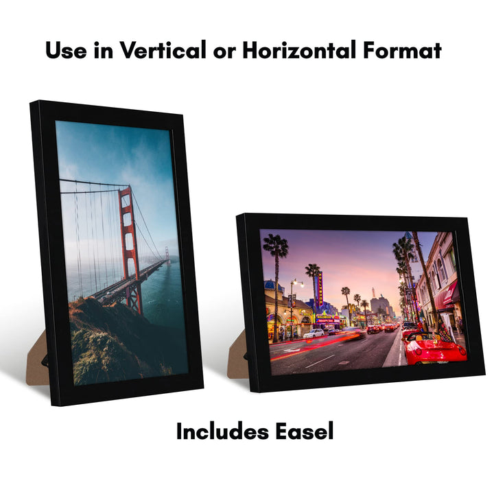 Americanflat 8x12 Picture Frame in Black - Engineered Wood Photo Frame with Shatter-Resistant Glass, Hanging Hardware, and Easel - Horizontal and Vertical Formats for Wall and Tabletop Display