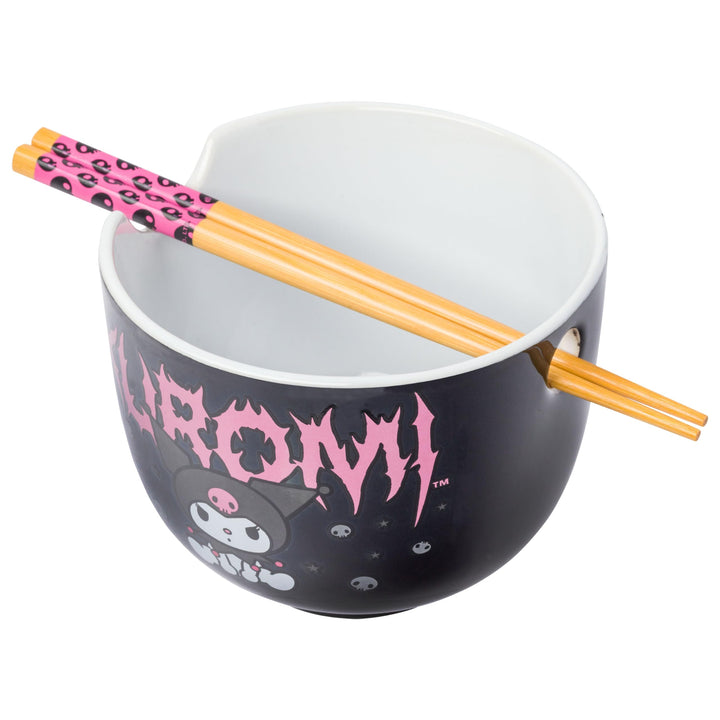 Silver Buffalo Sanrio Hello Kitty and Friends Kuromi Ceramic Ramen Noodle Rice Bowl with Chopsticks, Microwave Safe, 20 Ounces Sanrio Kuromi Cartoon