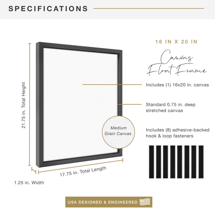 MCS Floating Frame with Canvas Included, Art Frames for Canvas Paintings with Adhesive Fasteners and Hanging Hardware, Walnut Woodgrain, 18 x 24 Inch 18x24