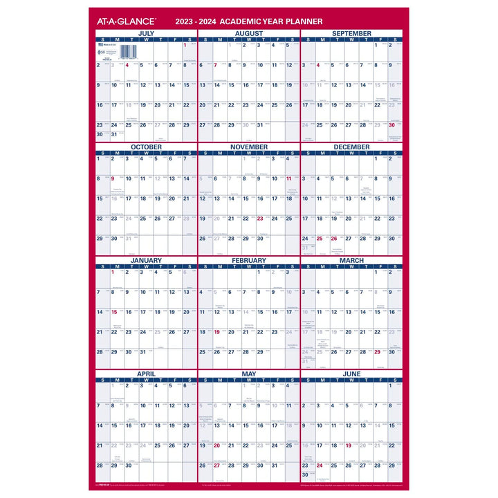 AT-A-GLANCE 2023-2024 Erasable Calendar, Dry Erase Wall Planner, 24" x 36", Large, Academic & Regular Year, Double Sided, Vertical (PM210S2824) 2024 Old Edition