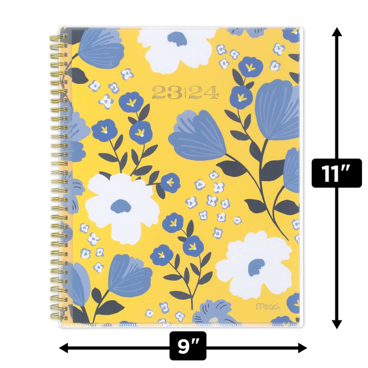 Mead 2023-2024 Academic Planner, Weekly & Monthly, 8-1/2" x 11", Large, Monthly Tabs, Pocket, Flexible Cover, Customizable, Caprice, Yellow Floral (1319A-901A)