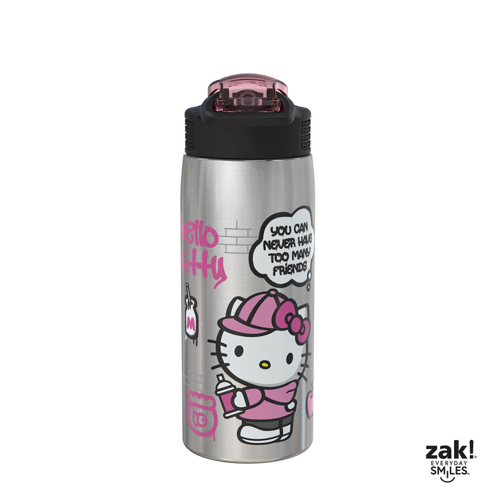 Zak Designs Sanrio Water Bottle for Travel and At Home, 19 oz Vacuum Insulated Stainless Steel with Locking Spout Cover, Built-In Carrying Loop, Leak-Proof Design (Hello Kitty) Hello Kitty