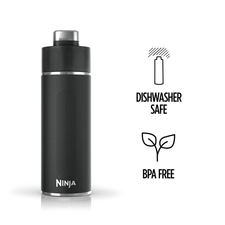 Ninja DW1801BK Thirsti 18oz Travel Water Bottle, For Carbonated Sparkling Drinks, Colder and Fizzier Longer, Leak Proof, 24 Hrs Cold, Dishwasher Safe, Stainless Steel Insulated Tumbler, Onyx Black 18 Fluid Ounces