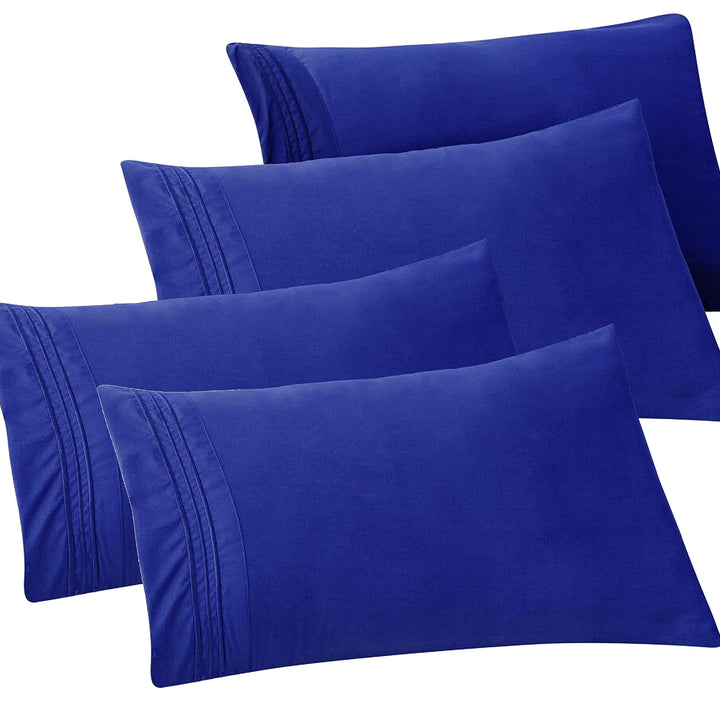 Elegant Comfort 4-PACK Solid Pillowcases 1500 Thread Count Egyptian Quality - Easy Care, Smooth Weave, Wrinkle and Stain Resistant, Easy Slip-On, 4-Piece Set, Standard/Queen Pillowcase, Royal Blue