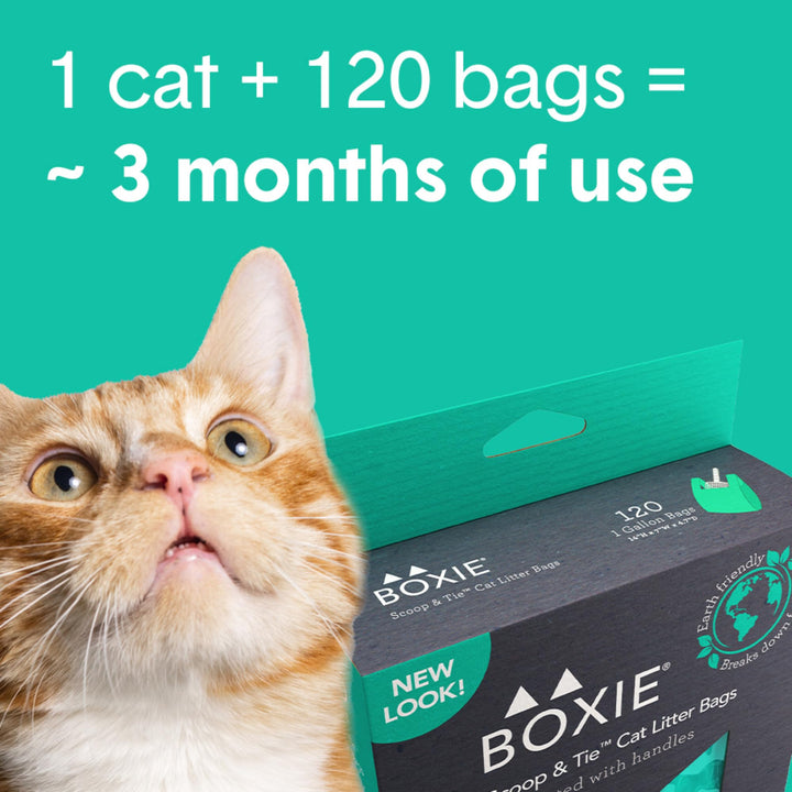 Boxie® Sustainable Scoop & Tie™ Bags for Pet Waste, Boxiecat- 120 Count (Pack of 1) 1 Count (Pack of 120)