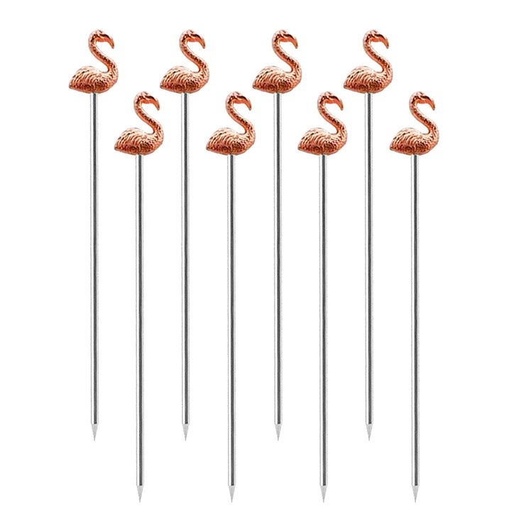 OGGI Flamingo Metal Cocktail Picks Stick 8 pcs - Martini Picks, Reusable Rose Gold Metal Cocktail Skewers, Martini Sticks for Olives, Appetizers, Tiki, Luau, 4.5" / 11.5cm Flamingo Picks Cocktail Sticks